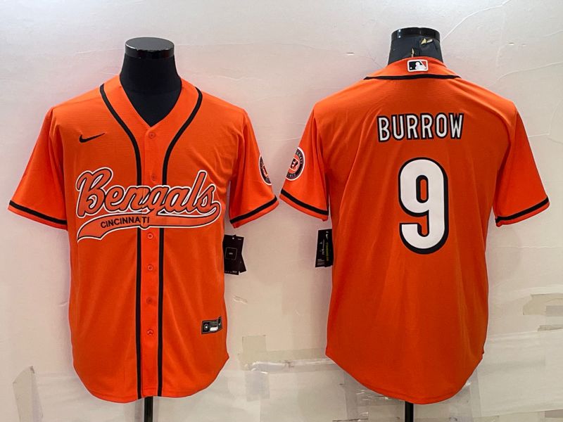 Men Cincinnati Bengals #9 Burrow Orange 2022 Nike Co branded NFL Jersey